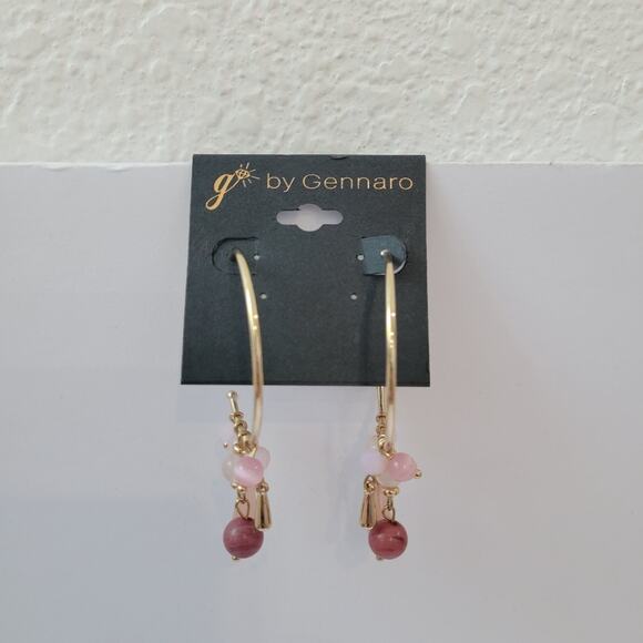 G By Gennaro Gold Tone Half Hoop Earrings with Pink Dangle Bead Accents NWT - Picture 4 of 4